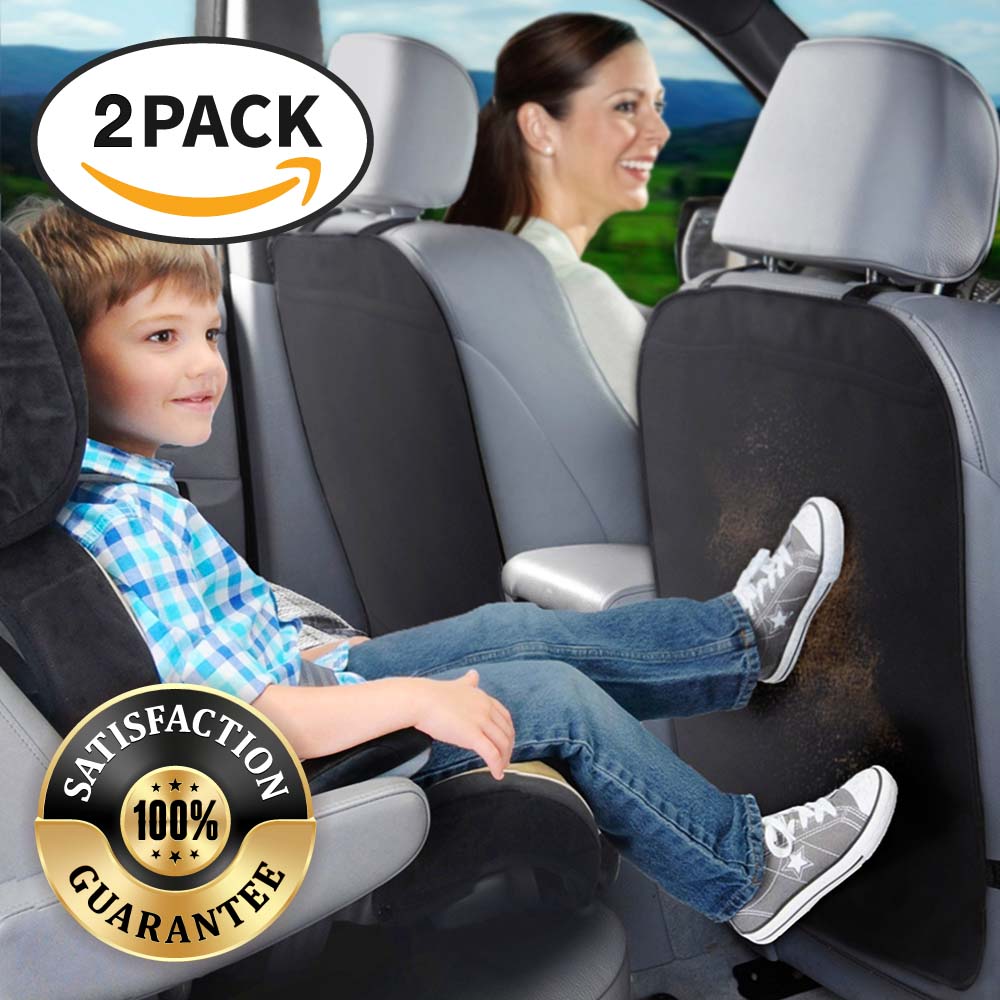 Geeaoo Universal Kick Mats,2 Pack Car Seat Back Protector,Black Car Seat Cover,Protection of Your Upholstery from Dirt,Mud,Scratches 